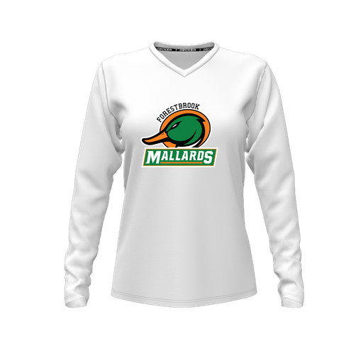 [FTLVPTWH-FYXS-LOGO1] Decker Performance T-Shirt (Female Youth XS, White, V Neck, Logo 1, Long Sleeve)