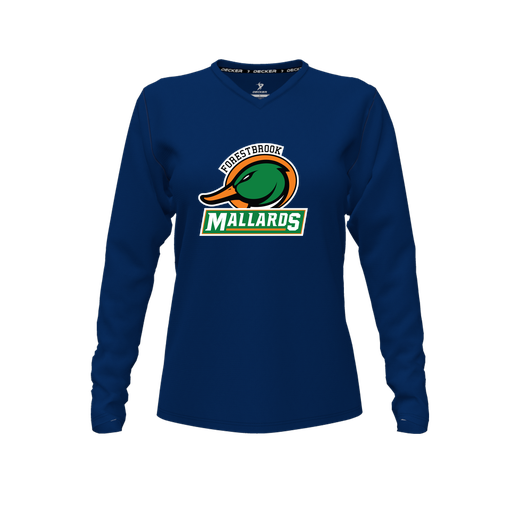 [FTLVCFNV-FYXS-LOGO1] Decker Comfort T-Shirt (Female Youth XS, Navy, V Neck, Logo 1, Long Sleeve)