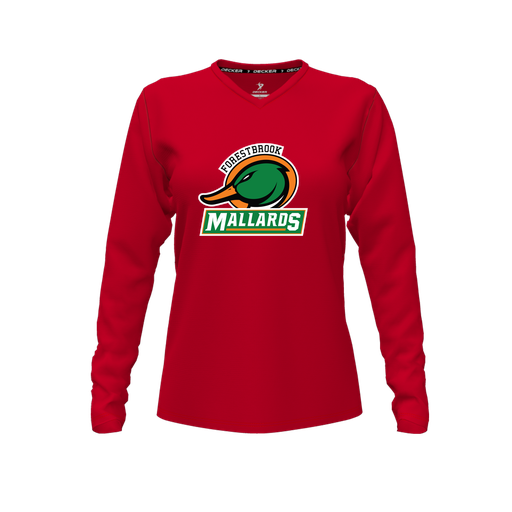 [CUS-DFW-TEES-CMF-VNK-LSL-RED-FYXS-LOGO1] Decker Comfort T-Shirt (Female Youth XS, Red, V Neck, Logo 1, Long Sleeve)